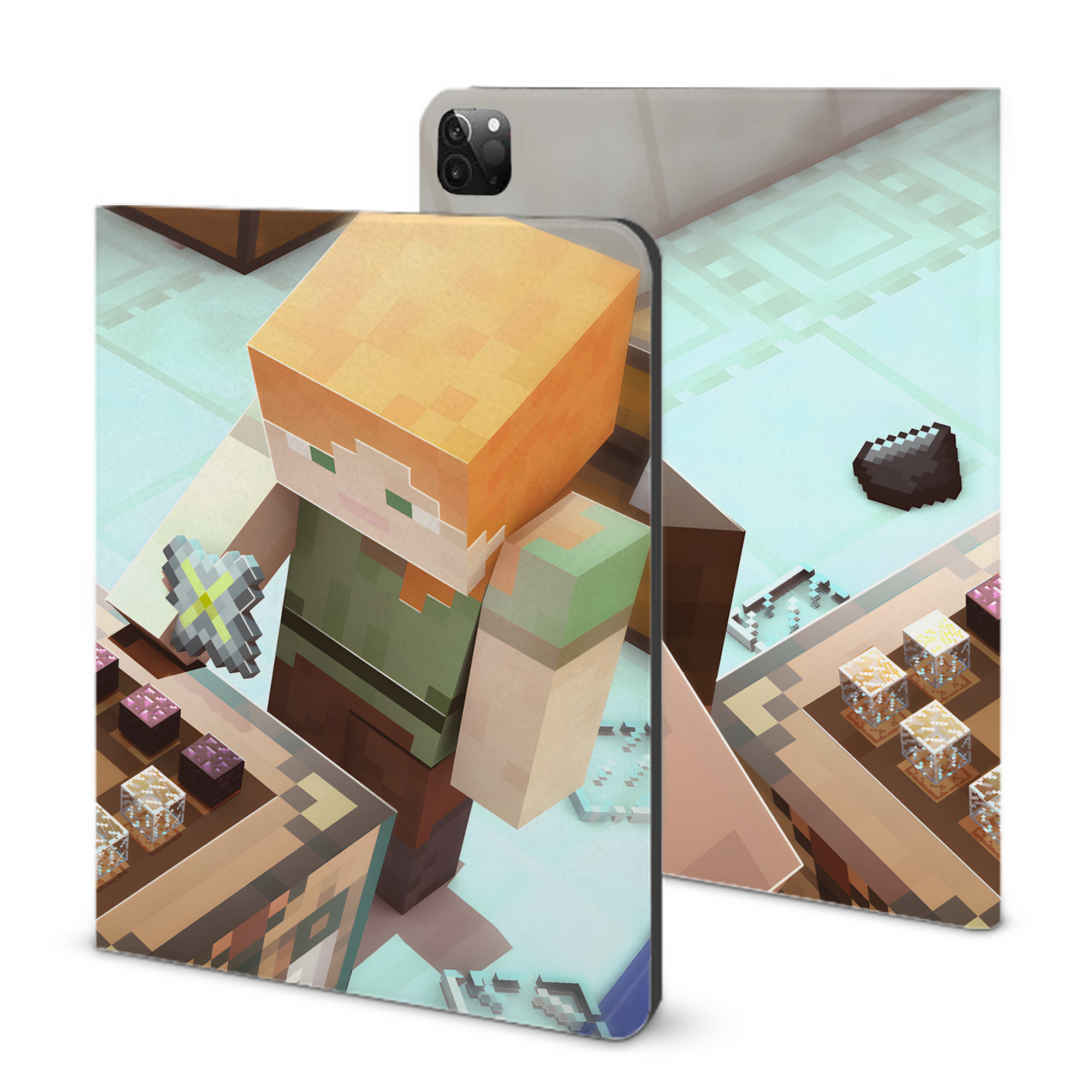（画像用） マインクラフト ブロックの世界 Minecraft MC Block world IPadケース ペンホルダー付き ブックスタイルデザイン